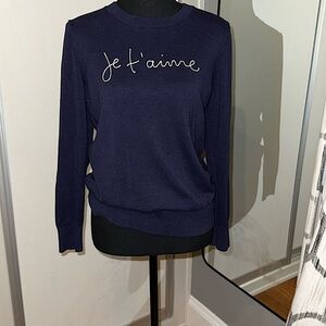 Navy Blue Sweater with 'Je t'aime' Embroidery
